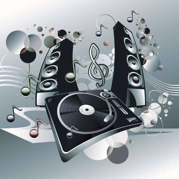 Music design - turntable, speaker and notes - Vector, Image