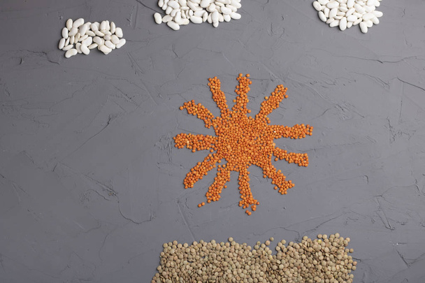 figures made of  of beans and seeds.  Top view and copy space - Photo, Image