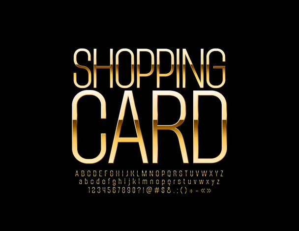 エリートのロゴ ショッピング カード黄金抽象的なアルファベット文字、数字および記号をベクトルします。高級スリム フォント. - ベクター画像