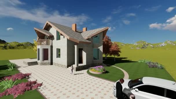 The project of an individual residential house with attic space on a small plot of land.   3D rendering - Footage, Video