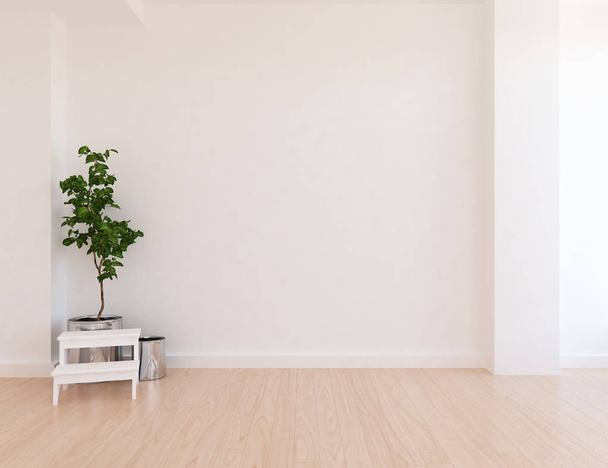 Idea of a white empty scandinavian room interior with plant on wooden floor  . Home nordic interior. 3D illustration - Illustration - Foto, Imagen