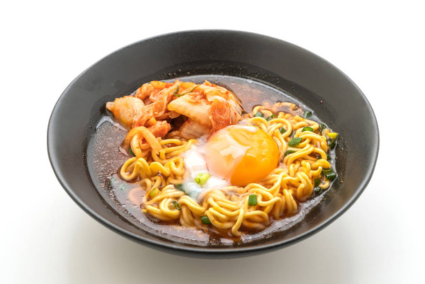 Korean instant noodles with kimchi and egg isolated on white background - Fotografie, Obrázek