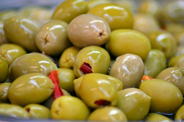 Green olives background. Food - Photo, Image
