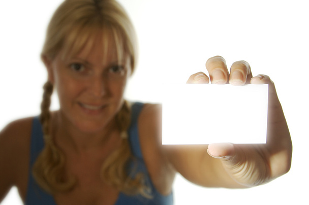 Girl Shows Blank Business Card - Photo, Image