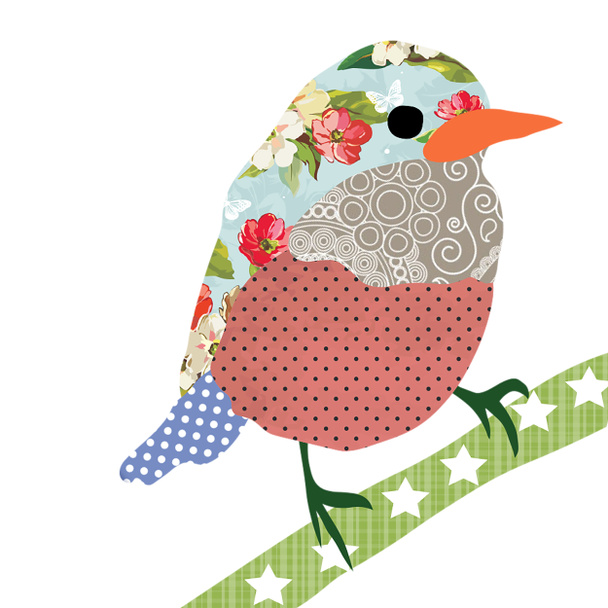 Collage style bird. Patchwork Sparrow illustration. For feminine home decor, women, girls, stickers, paper, scrap booking, card design - Foto, afbeelding