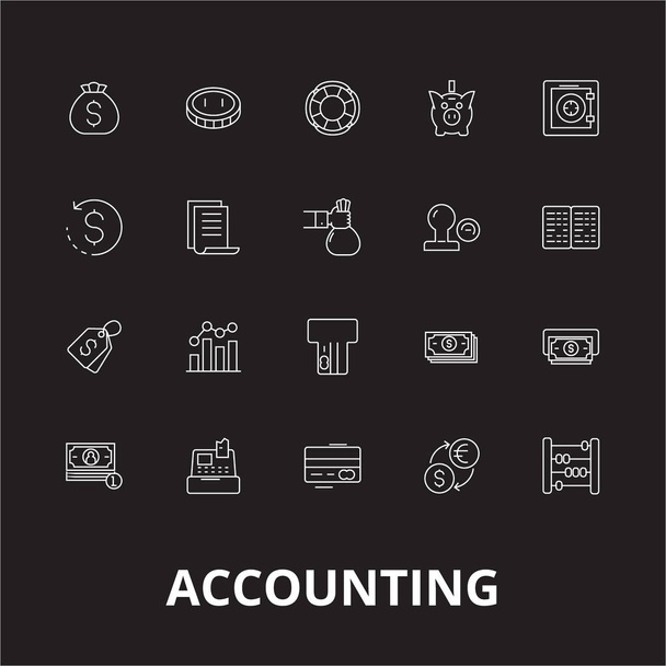 Rachunkowości można edytować linię ikony wektor zestaw na czarnym tle. Rachunkowości, ilustracje biały kontur, znaków i symboli - Wektor, obraz