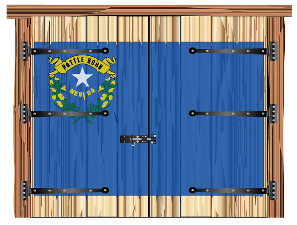 Κλειστή πόρτα του αχυρώνα με Νεβάδα κράτος σημαίας - Διάνυσμα, εικόνα