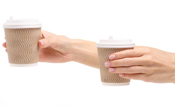 Two paper cups coffee take away in hand - Valokuva, kuva