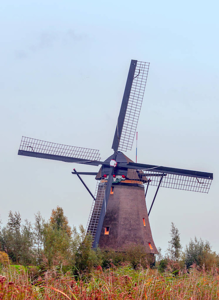 Mills bulutlu bir günde Hollanda 'da Kinderdijk' te - Fotoğraf, Görsel