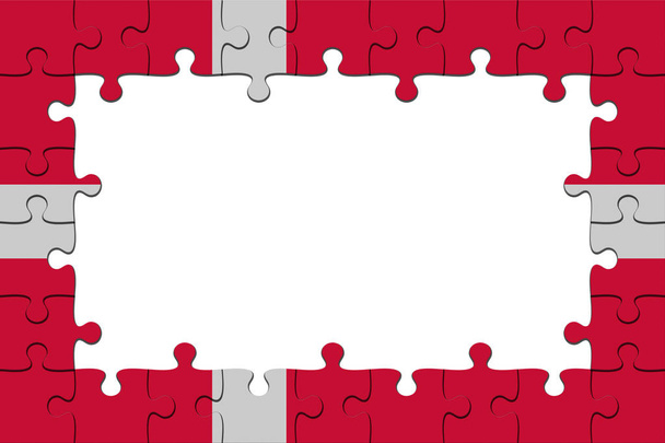 Frame of Denmark Flag Jigsaw Puzzle Pieces With Copy Space, 3d illustration - Zdjęcie, obraz