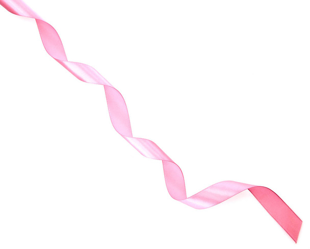 Curled pink ribbon on white background, Empty space for design - Photo, Image