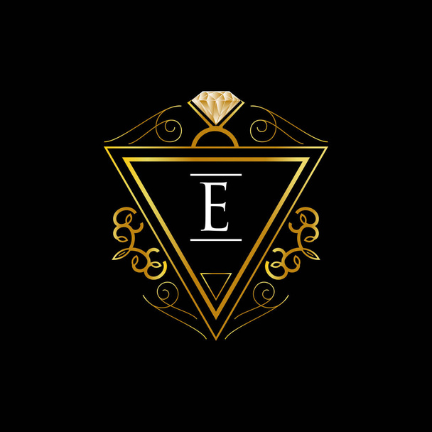Ikona Symbol podepsat šperky zlaté počáteční písmeno E - Vektor, obrázek