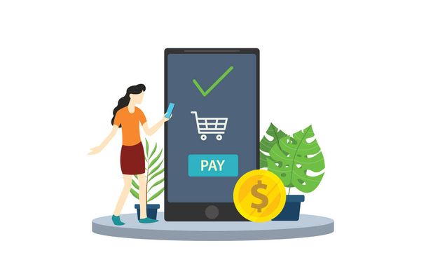 Mobil ödeme iş app teknoloji dijital bankacılık anlayışı - vektör çizim ile - Vektör, Görsel