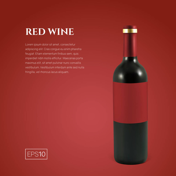 Фотореалістична пляшка червоного вина на червоному тлі
 - Вектор, зображення