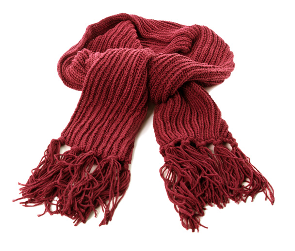 Red winter scarf thick wool isolated white background - Foto, afbeelding