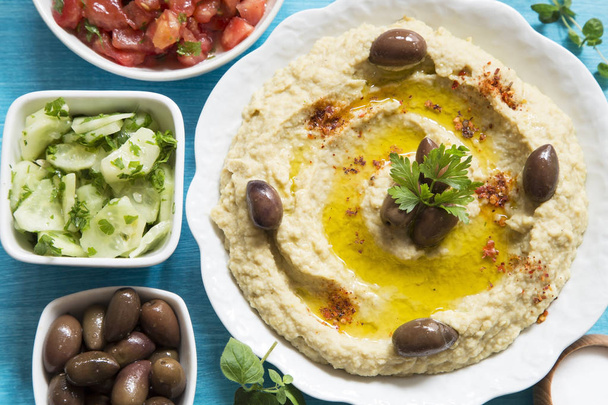 Traditional hummus with the fresh sald - Photo, Image