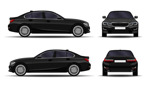 realistic car. sedan. front view; side view; back view. - Vector, Image