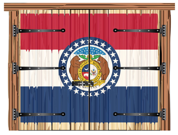 geschlossenes Scheunentor mit Staatsflagge von Missouri - Vektor, Bild
