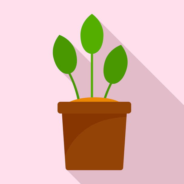Eco plant pot icon, flat style - Vektori, kuva