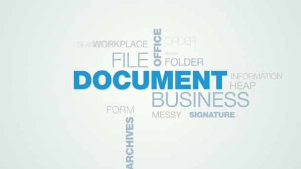 documento negocio archivo oficina finanzas palabra nube apear en el fondo de gradiente azul blanco, también utiliza animación burocracia organización papeleo archivos palabra como fondo en uhd 4k 3840 2160
 - Metraje, vídeo