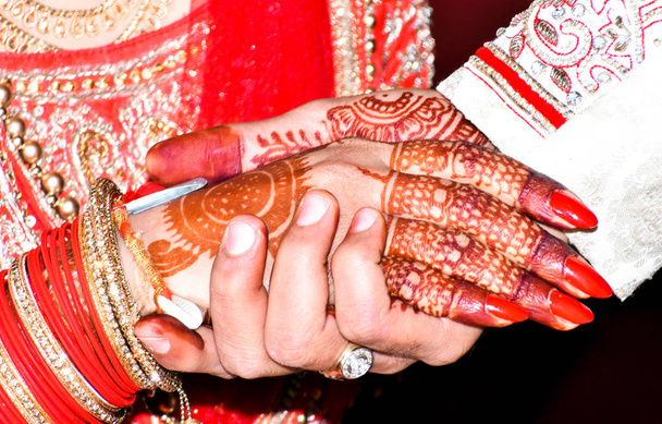 Bride & Groom Hand' Together in Indian Wedding - Photo, Image