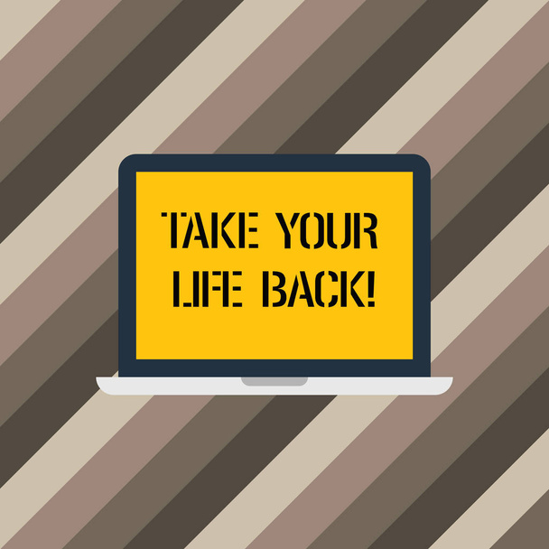 Text sign showing Take Your Life Back. Conceptual photo Have a balanced lifestyle motivation to keep going Laptop Monitor Personal Computer Device Tablet Blank Screen for Text Space - Photo, Image