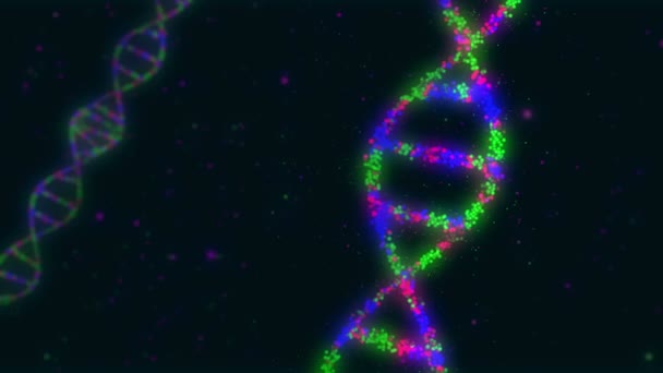 Dna らせん分子 3 d 抽象的な単発アニメーション ボケ味を持つ。バイオ テクノロジー、遺伝学および科学のコンセプトです。新技術のシームレス背景. - 映像、動画