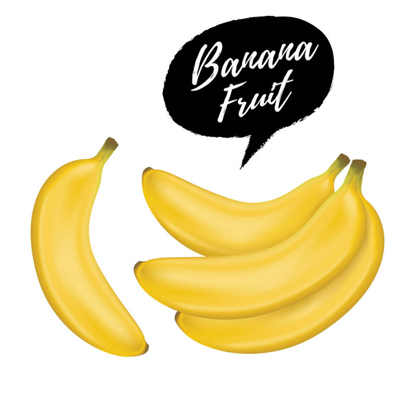 Ilustración vectorial de plátano. Banana, fruta dulce, vector 3d - ilustración realista. Manojo de plátanos ilustración realista aislado sobre fondo blanco. Ilustración de plátano amarillo
 - Vector, imagen