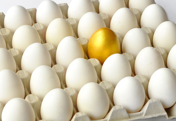 zlaté vejce mezi slepičí vejce v pack - Fotografie, Obrázek