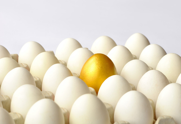 Ovo dourado entre ovos brancos
 - Foto, Imagem