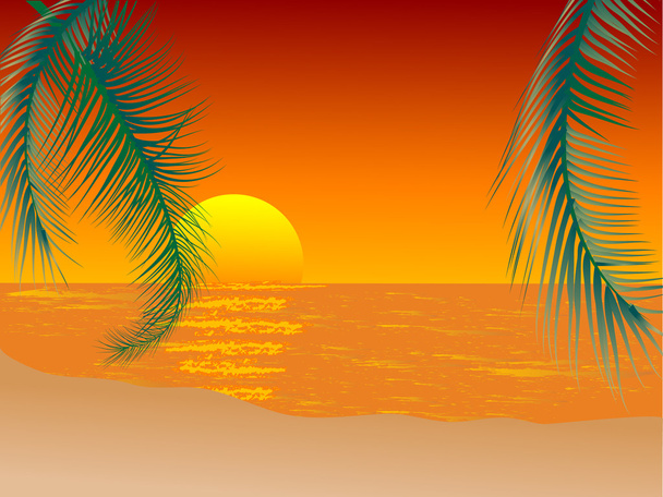 zonsondergang op het strand - Vector, afbeelding