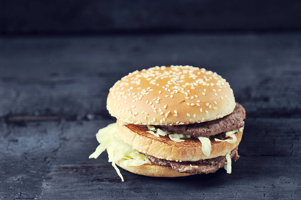 beef Burger with sesame bun close-up - Photo, Image