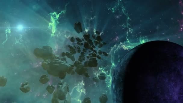 Νεφέλωμα και αστεροειδή τον τομέα στο βαθύ διάστημα - Πλάνα, βίντεο