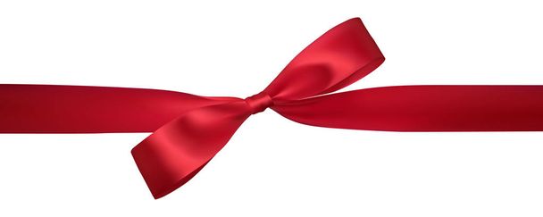 Realistic red bow with horizontal red ribbons isolated on white. Element for decoration gifts, greetings, holidays. Vector illustration. - Vector, Image