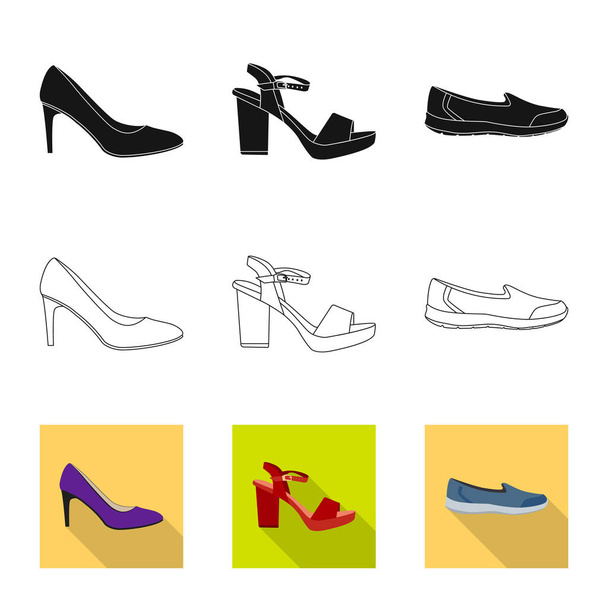 Vector illustration of footwear and woman sign. Collection of footwear and foot stock vector illustration. - Vecteur, image