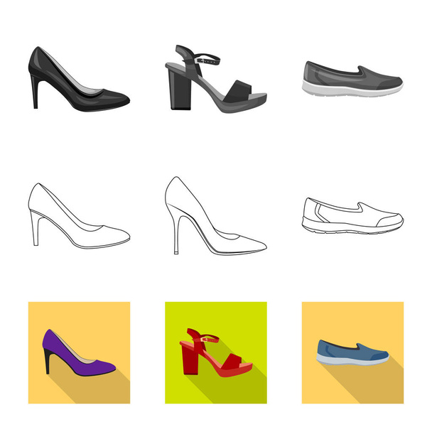 Isolated object of footwear and woman sign. Collection of footwear and foot stock vector illustration. - Вектор,изображение