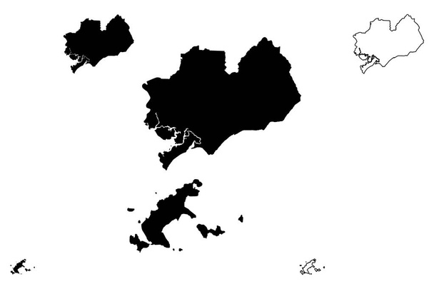 Ba-Vung タウ省 (ベトナム社会主義共和国、ベトナムの行政区画) 地図ベクトル図、フリーハンド スケッチ Ba-Vung Tau の地図 - ベクター画像