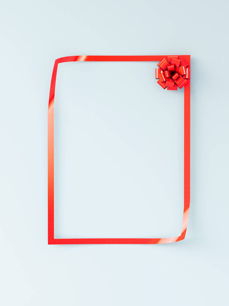 Blank red frame with red ribbon sticker, 3d rendering. - Foto, Imagen