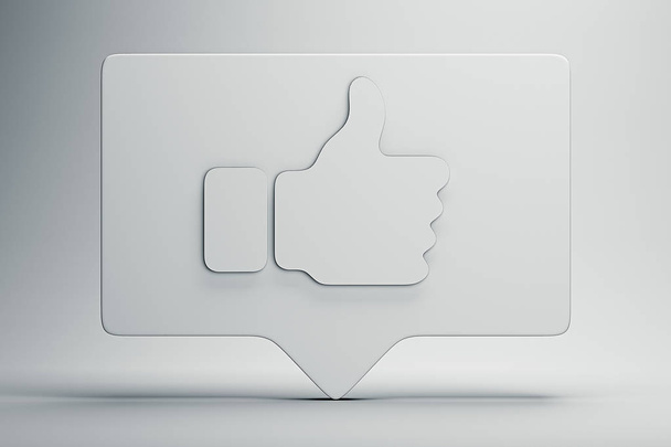 Thumbs up white symbol or icon. 3d rendering. Social media concept. - Foto, Imagem