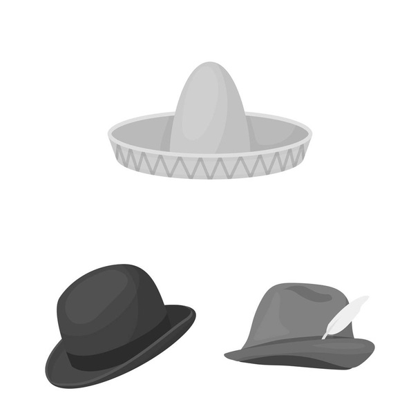 Vector illustration of hat and cap sign. Set of hat and model stock symbol for web. - Vetor, Imagem