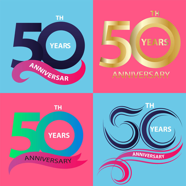 set 50e verjaardag teken en logo viering symbool - Foto, afbeelding
