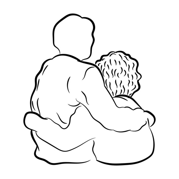Handrawn of elder couple hugging, happy family concepts, simple line vector illustration.  - Vector, imagen