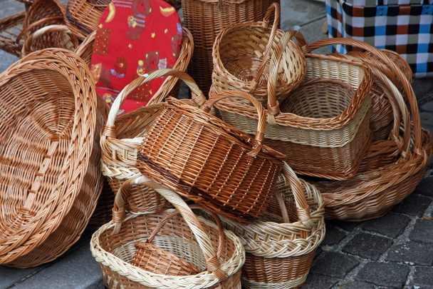 pile of Wicker baskets for sale at the local market - Photo, Image