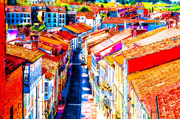 Arkkitehtuuri Santiago de Compostelassa, Pohjois-Espanjassa, värikäs kuvitus
 - Valokuva, kuva