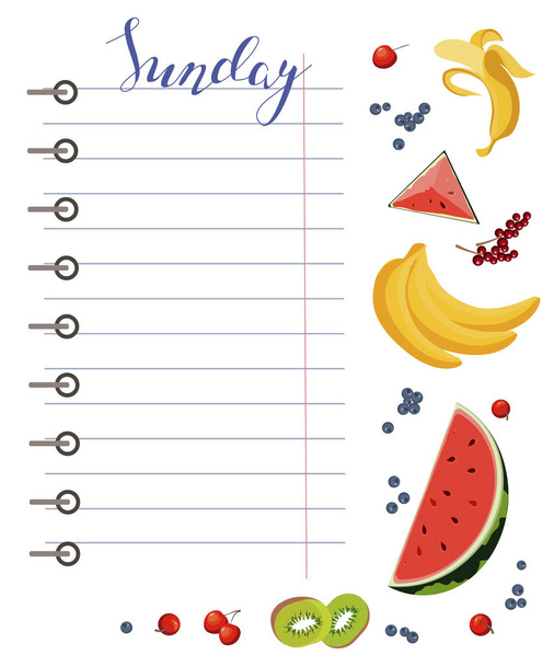 Daily food diary with healthy food - Vector, Image