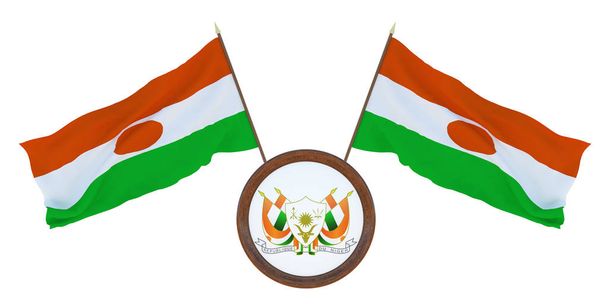 National flag  and the coat of arms 3D illustrationof Niger. Background for editors and designers. National holiday - Photo, Image