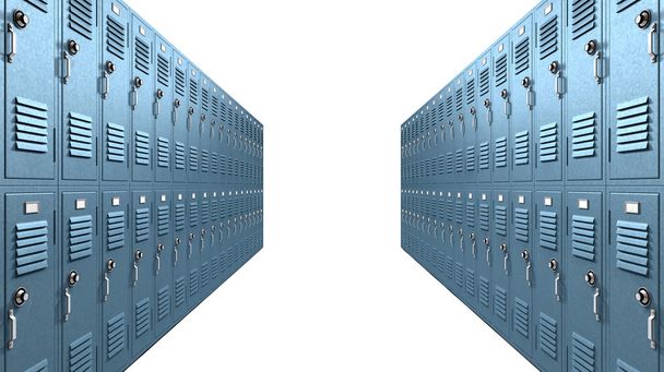 Blue School Lockers Aisle Perspective - Photo, Image