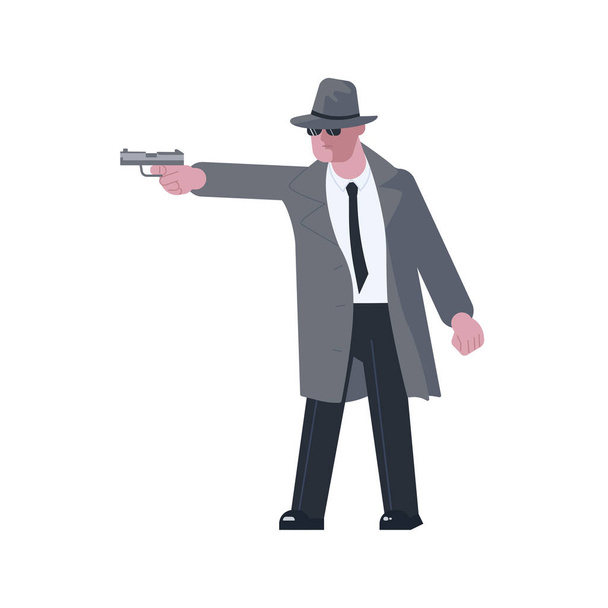 Rätselhafter Mann nimmt mit Pistole gezielt zu - Vektor, Bild