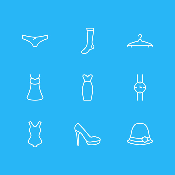 Vector illustration of 9 clothes icons line style. Editable set of swimsuit, elegant headgear, underwear and other icon elements. - Vector, Imagen