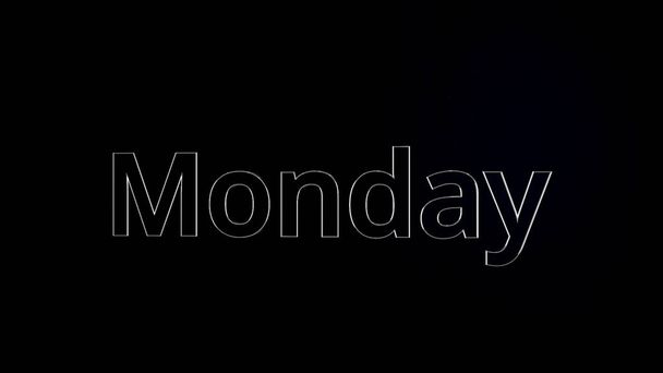 Maandag tekst woord glijden over zwarte, glanzende achtergrond, 3d animatie. Zilver, 3D-tekstanimatie van woord maandag - Foto, afbeelding